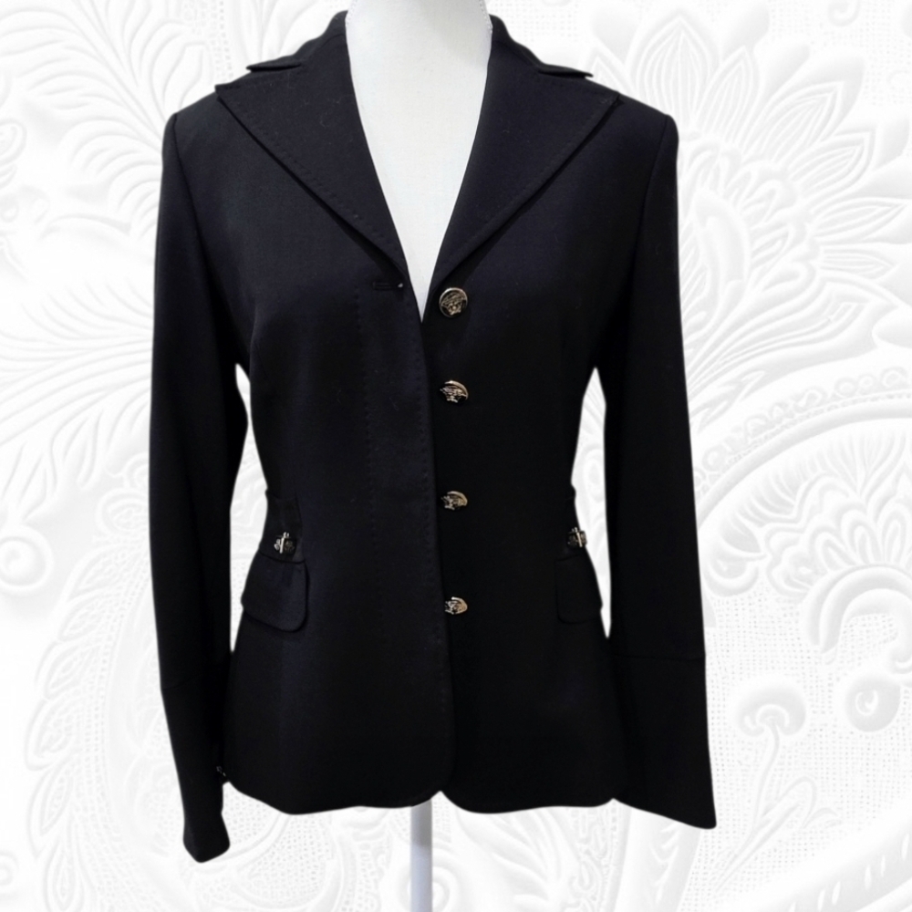 Authentic Gianni Versace Vintage Black Blazer with Gold Accents